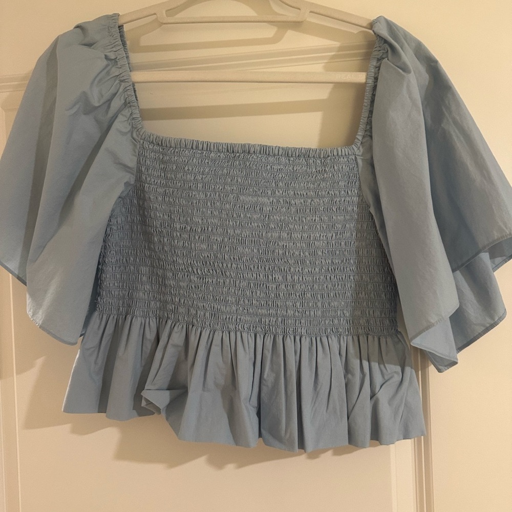 Light Blue Smocked Women's Top